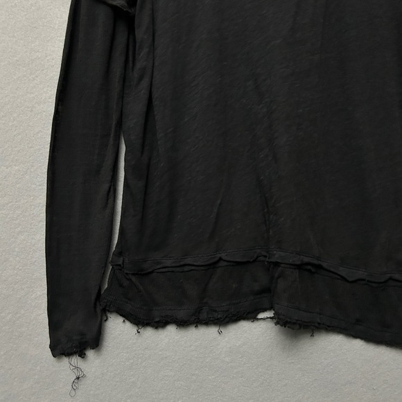 Free People We The Free Black Distressed Top Semi Sheer Long Sleeve M Whimsigoth - Picture 10 of 16
